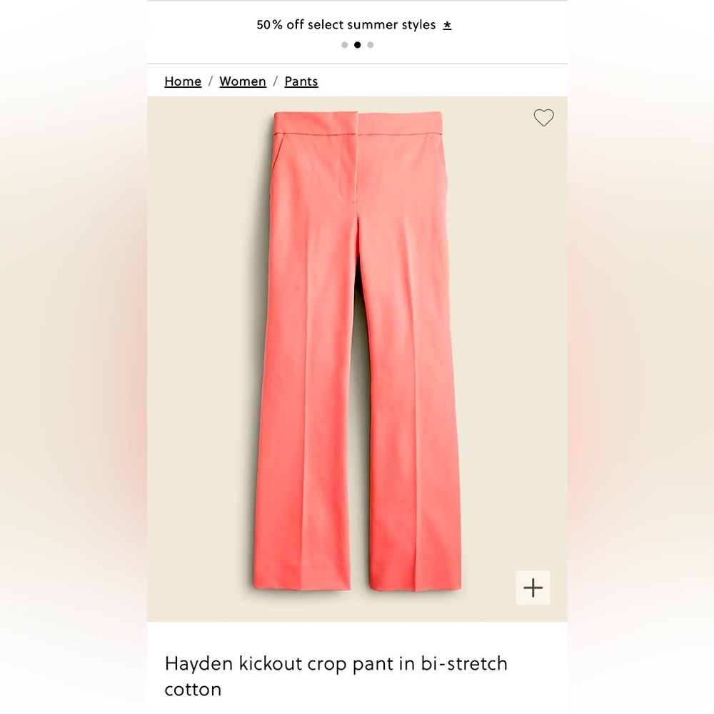 J. Crew Hayden kickout crop pant in bi-stretch cotton